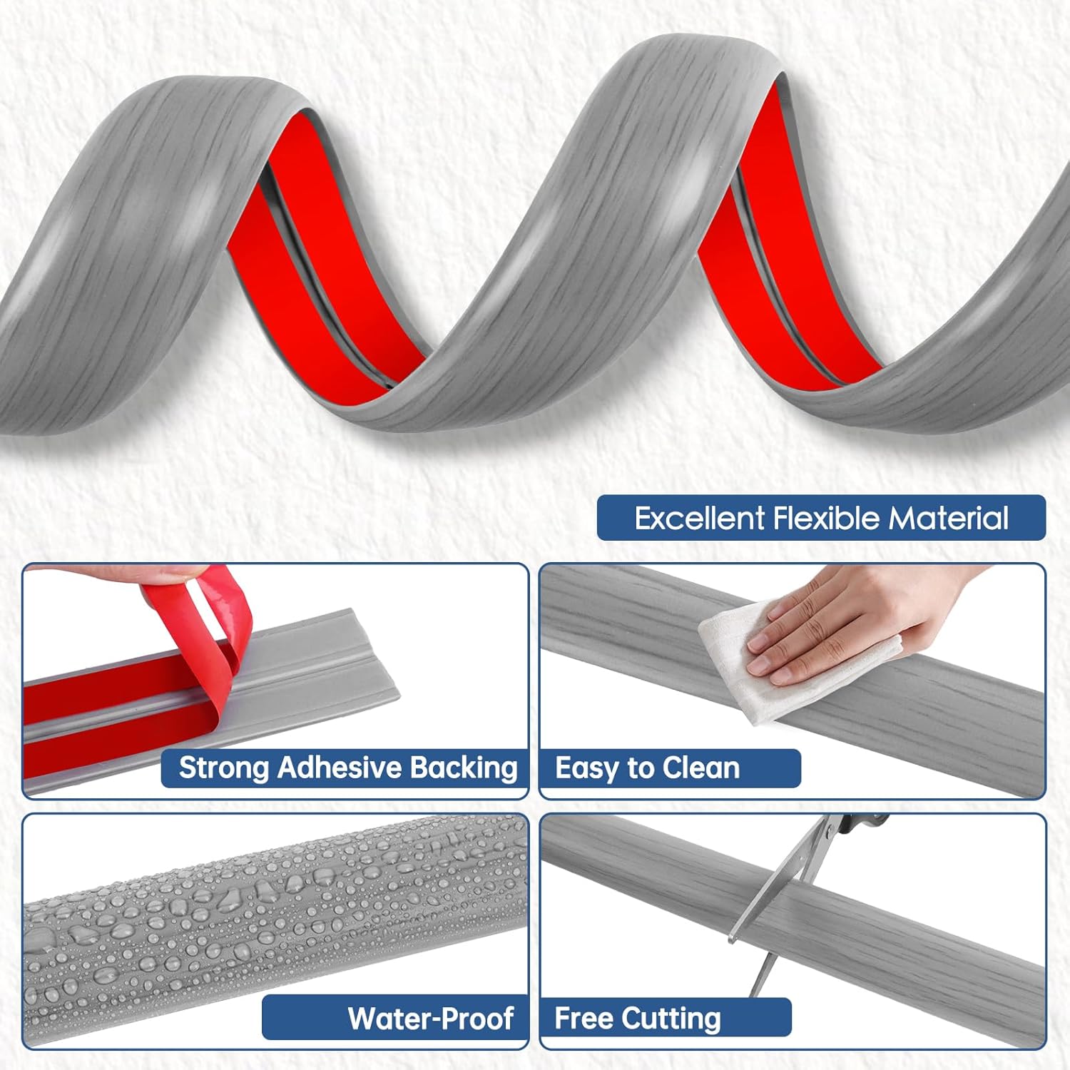 Floor Cord Cover for Wires on Floor Self Adhesive Cord Hider Floor Cable Management Wire Covers for Cords Protector Prevent Cable Trips Cord Cavity W 0.47" x H 0.27", Gray Wood, 3.3Ft