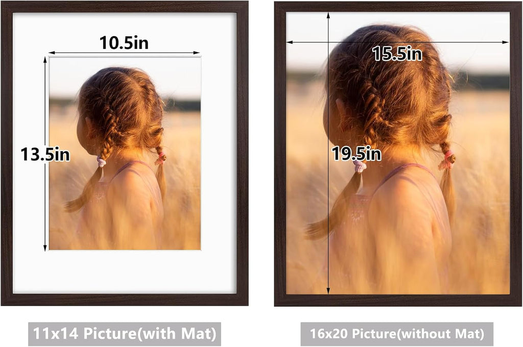 Golden State Art, 16x20 Picture Frame with Mat for 11x14 - High Definition Glass Wall Mounting Horizontal Vertical Display (Brown, 1 Pack)