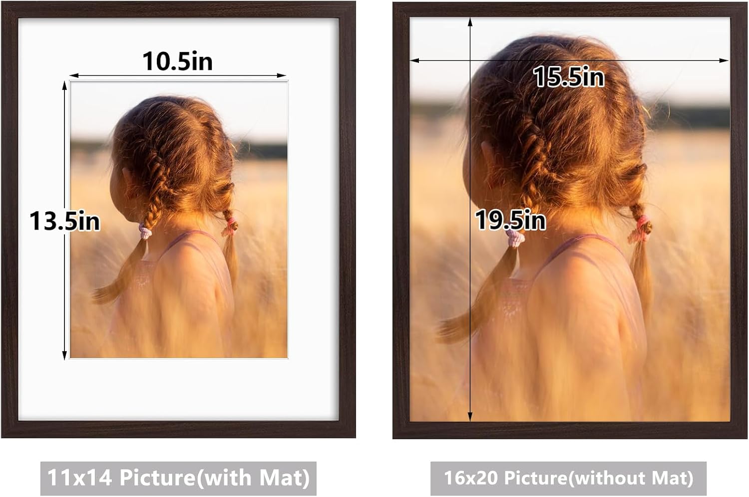 Golden State Art, 16x20 Picture Frame with Mat for 11x14 - High Definition Glass Wall Mounting Horizontal Vertical Display (Brown, 1 Pack)