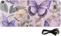 Heated Desk Pad Mouse Pad 31.5x13 Inch PU Leather Desk Mat with 3 Heat Levels Large Mouse Gaming Computer Laptop Mat Floral Purple Butterflies Bees