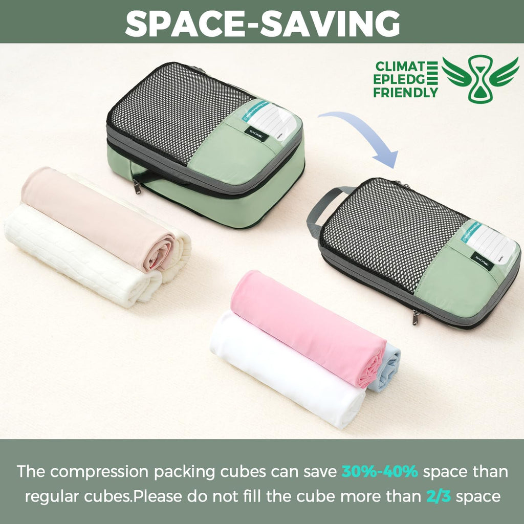 BAGAIL 4 Set/6 Set/8 Set Compression Packing Cubes Travel Accessories Expandable Packing Organizers(HalfMesh, 8-MatchaGreen)