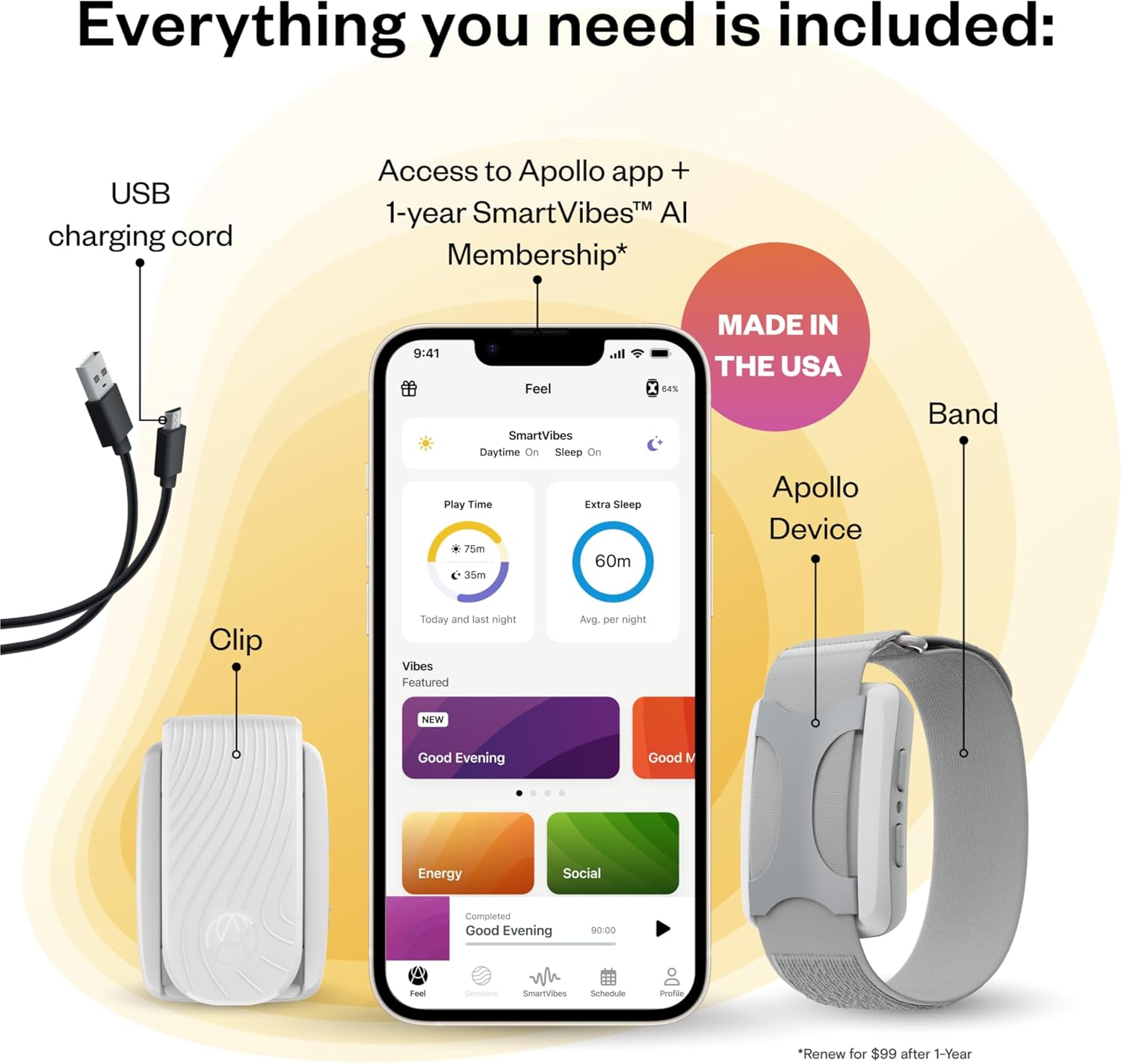 Apollo Neuro Wearable & 12-Month SmartVibes AI Membership – Sleep Aid & Stress Relief Device | Fall Asleep Faster, Sleep Longer & Deeper | Boost Focus, Relaxation & Calm (Twilight)