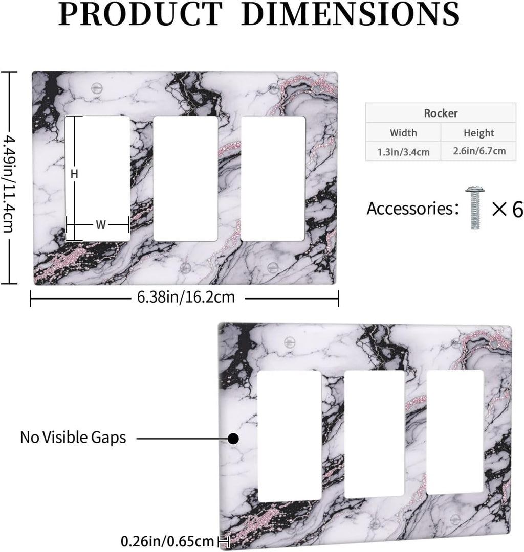 Light Switch Covers White Marble Pattern Black Lines Pink Lines 3 Gang Rocker Electrical GFCI Decorative Triple Outlet Wall Plate Cover Switchplate for living Room Office Decor