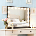Lighted Vanity Mirror, Hollywood Style, 14.5 Inch LED Makeup Mirror, White/Black, Metal Frame, 10x Magnification, 3 Dimming Modes, Smart Touch Control (Black)