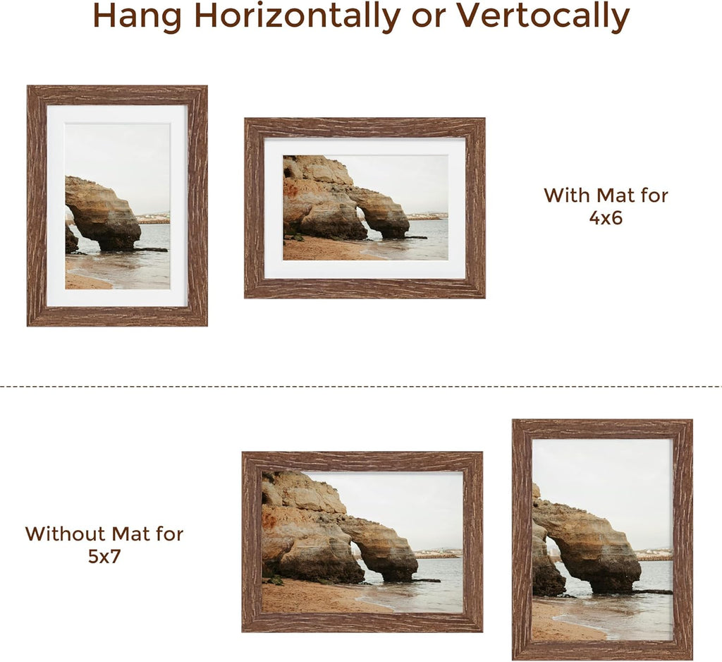 5x7 Picture Frame, Solid Oak Wood 5 x 7 Frame with Plexiglass, 5 by 7 Photo Frame for Wall & Tabletop Display, 5x7 Picture Frame Matted to 4x6, Walnut Color, 3 Pack