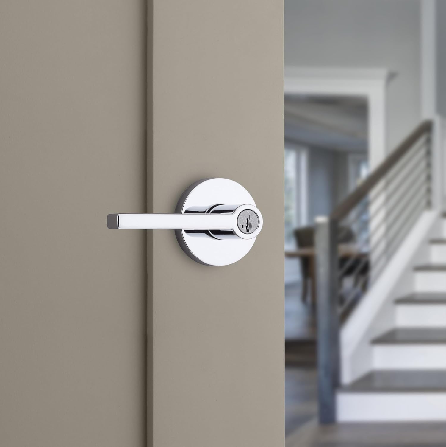 Kwikset Halifax Entry Door Handle with Lock and Key, Secure Keyed Reversible Lever Exterior, for Front Entrance and Bedrooms, Polished Chrome, 10 Pack, Pick Resistant SmartKey Rekey Security