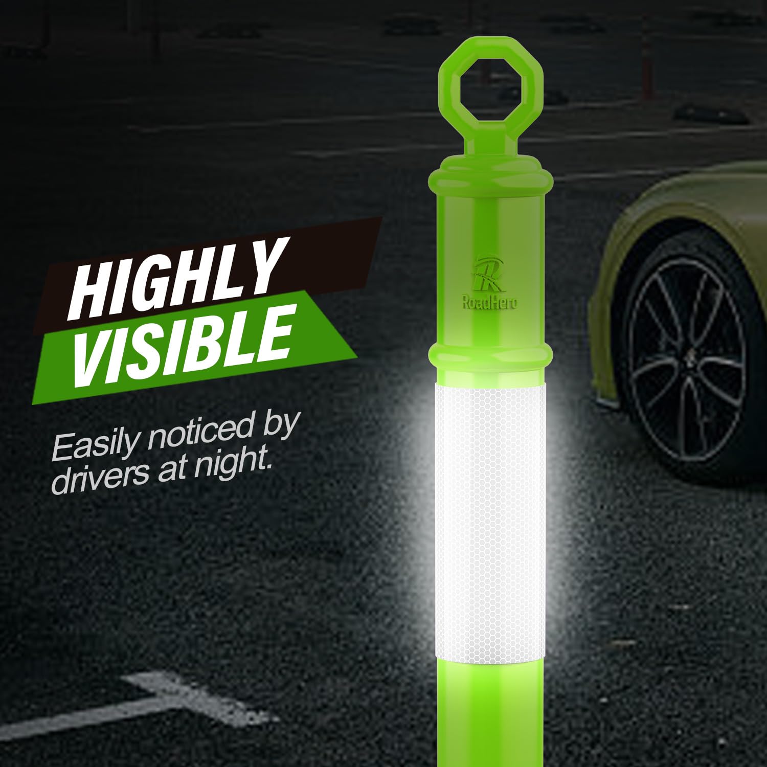 RoadHero 45 Inch Delineator Post with Base, Portable Lime Green Traffic Delineator Posts Cones with Reflective Collars for Parking Lots, Road Safety, Construction Events 3 Pack