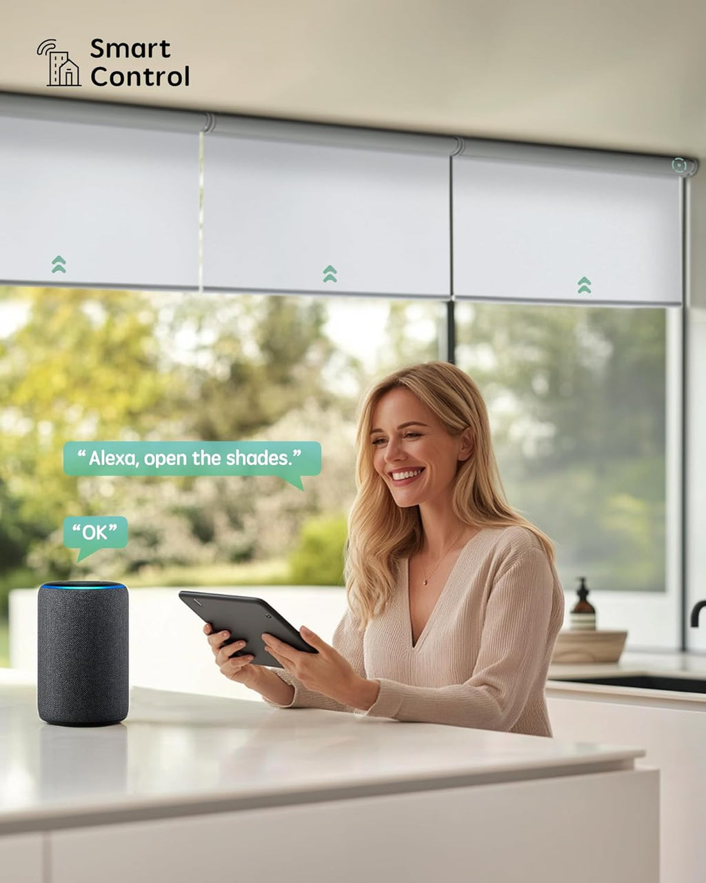 Yoolax Smart Coupled Roller Shades Compatible with Alexa Google, Motorized Blinds with Remote Blackout Coupled Roller Shades for X-Large Windows, Custom Size (XL Coupled-White)