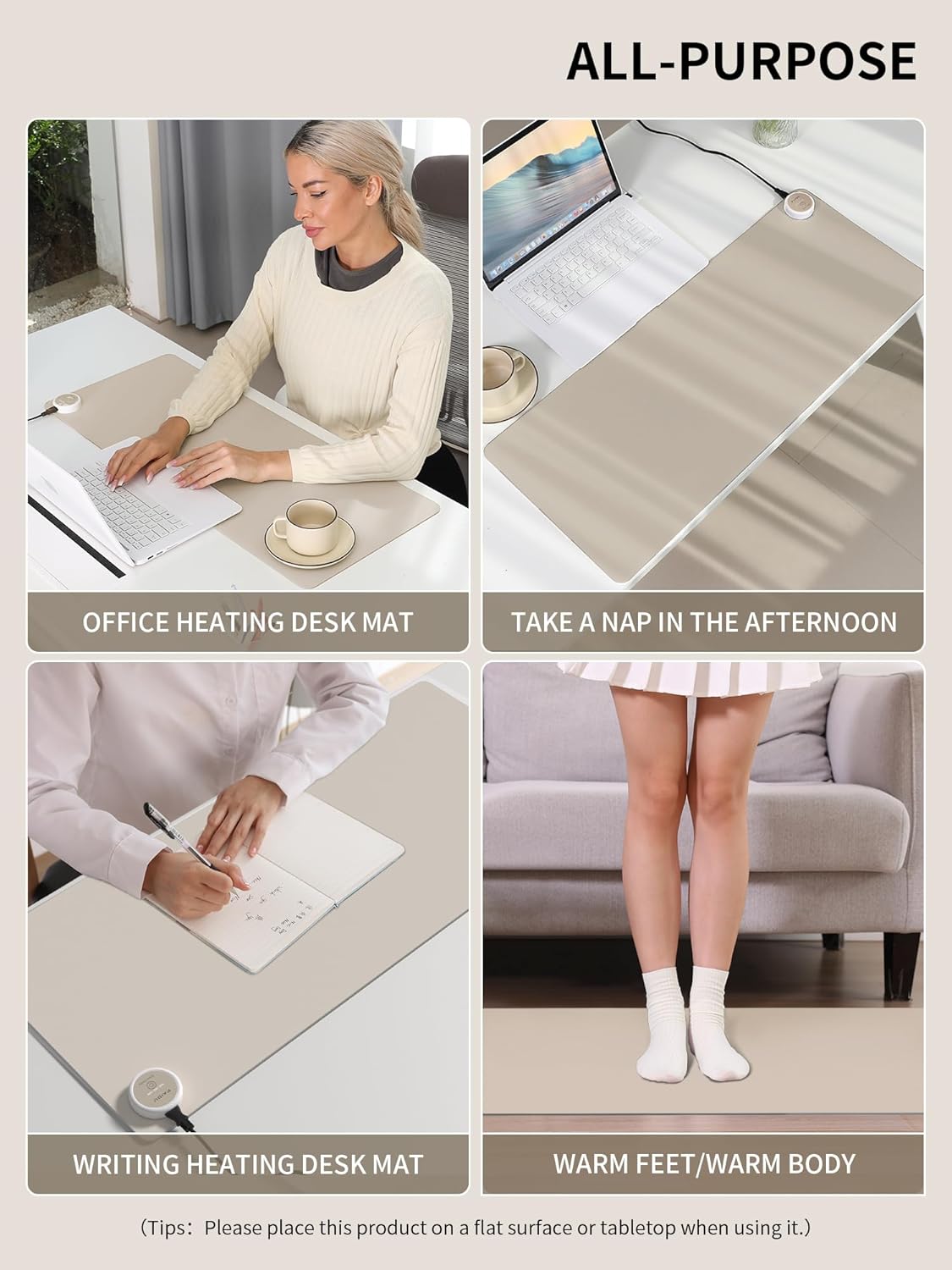 Heated Mouse Pad Hand Warmers, Electric Warm Office Desk Mat, 31.5" x 13", 3 Control Levels Temperature 3 Hours Auto Shut-Off, Suitable for Home/Offices Computer Keyboard Pads (Light Gray)