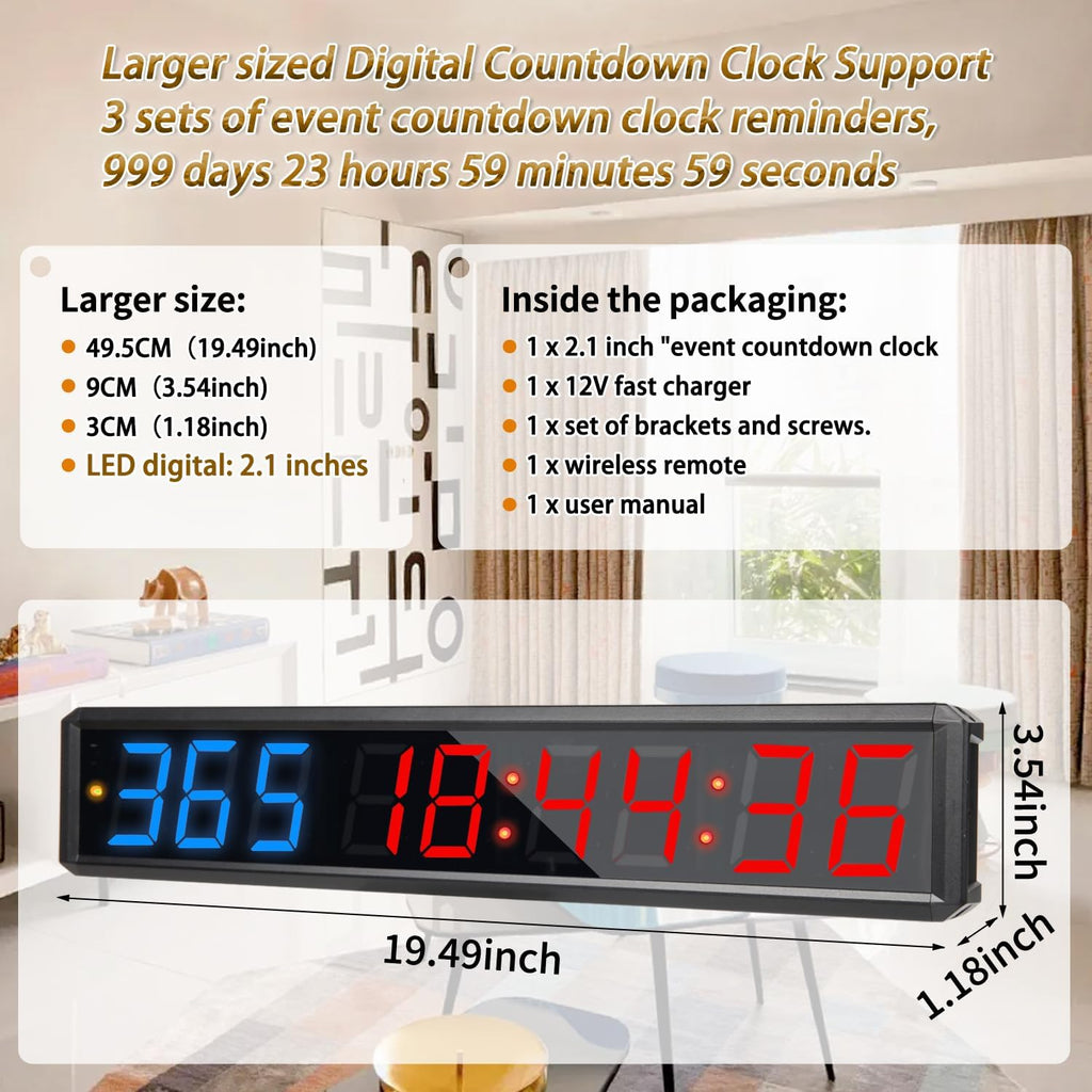 LED Countdown Clock, 999 Days, 23 Hours, 59 Minutes, 59 Seconds, Event Countdown Clock/Factory Accepts Your Exclusive Customization (2.1 inches 3 Blue+6 red)