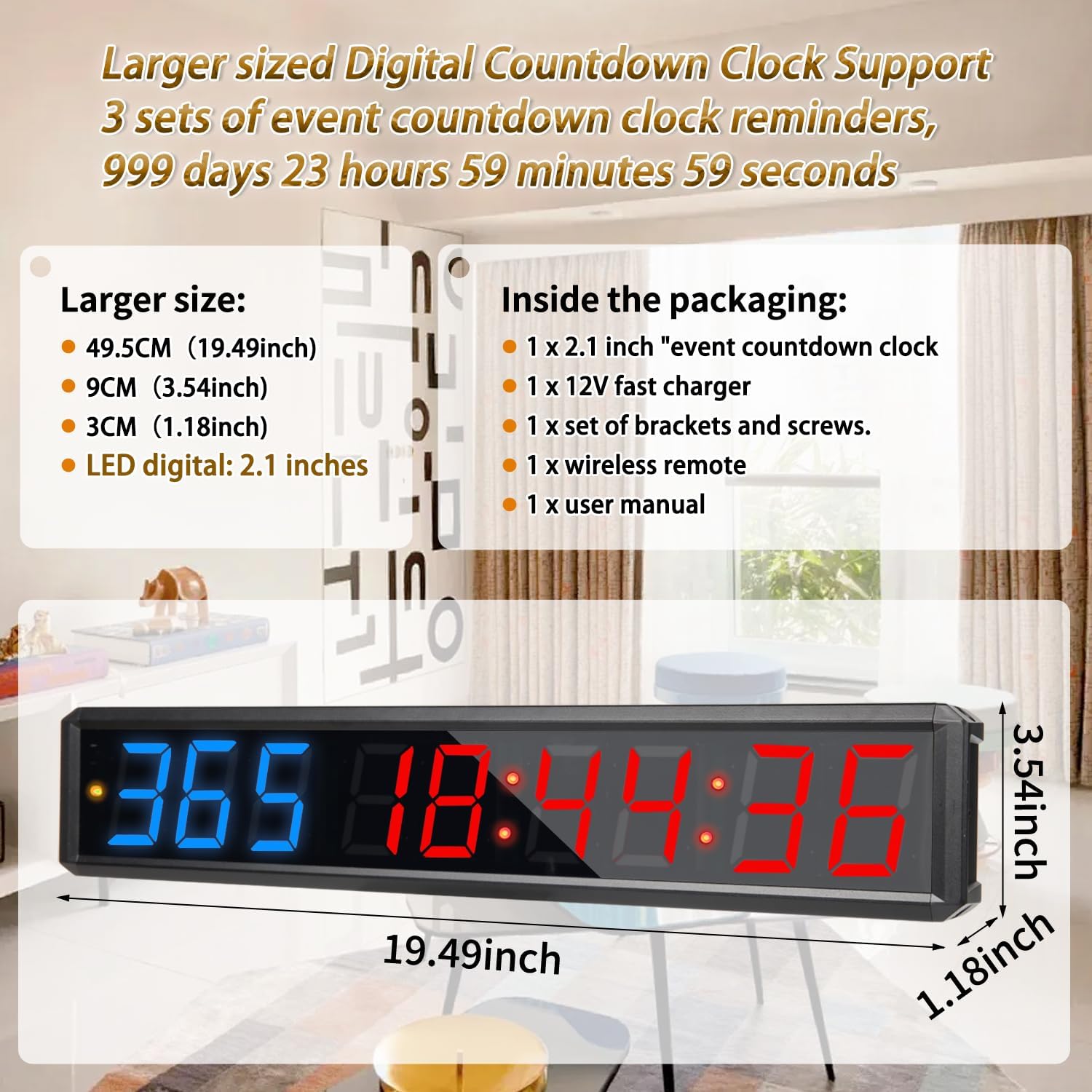 LED Countdown Clock, 999 Days, 23 Hours, 59 Minutes, 59 Seconds, Event Countdown Clock/Factory Accepts Your Exclusive Customization (2.1 inches 3 Blue+6 red)