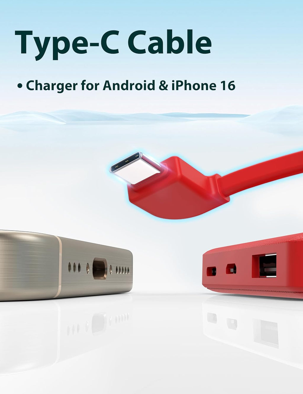 miisso 6000mah Ultra Slim Built in Cables Power Bank, Card Size Built in USB C Cords Battery Pack Portable Charger for Phones, 3 Output External Battery Pack Compatible with iPhone, Red