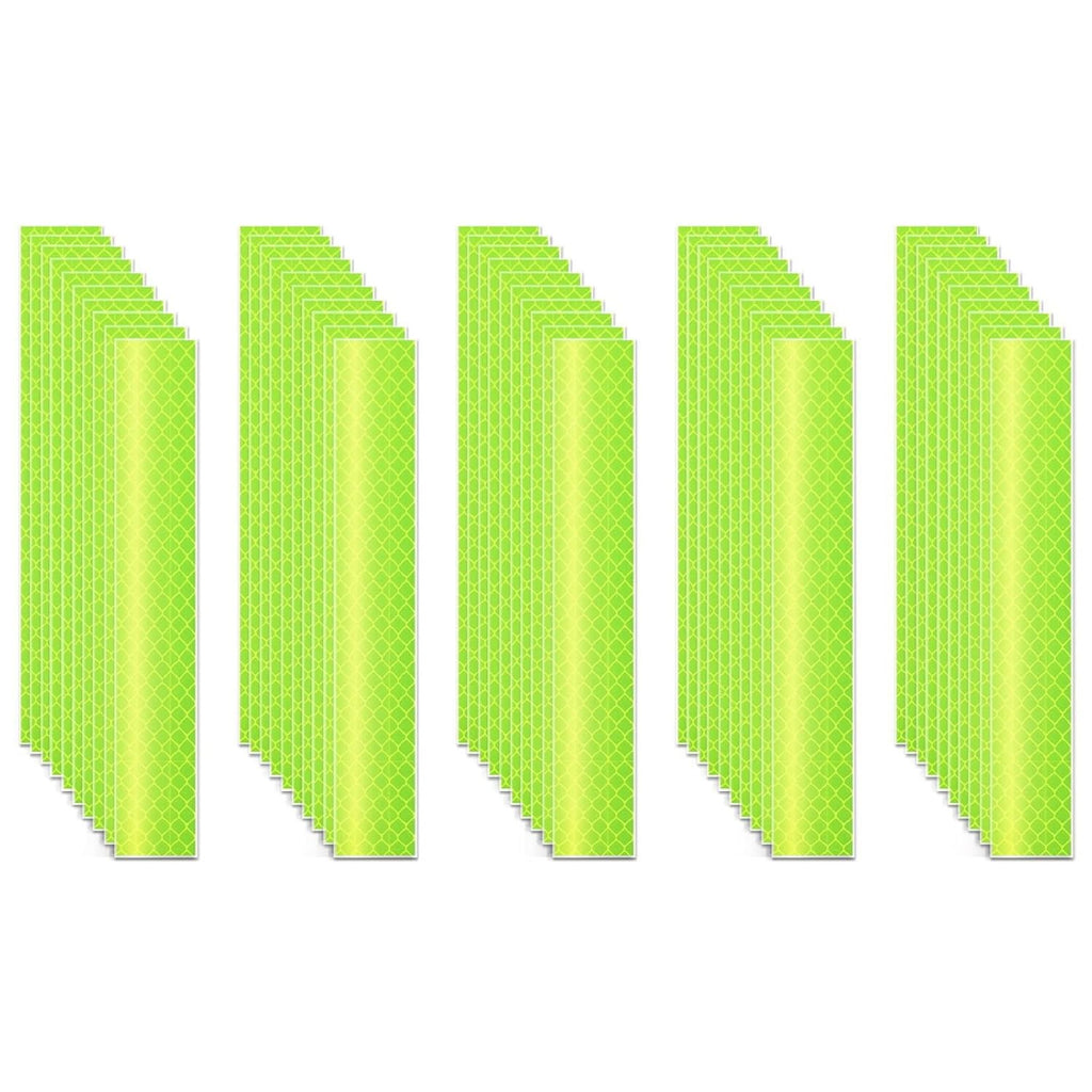 Non Fading Fluorescent Yellow Reflective Stickers 1 inch X 6 inch, Outdoor Waterproof High Visibility Safety Adhesive Reflector (50 Pcs)