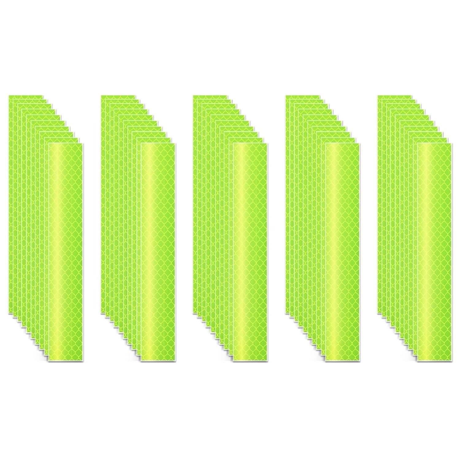 Non Fading Fluorescent Yellow Reflective Stickers 1 inch X 6 inch, Outdoor Waterproof High Visibility Safety Adhesive Reflector (50 Pcs)