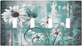 Light Switch Covers Teal Daisy Floral Vintage Wood Plank Quad Toggle Electrical Faceplate 4 Gang Wall Plate Decorative Switch Plates For Farmhouse Cabin Decor