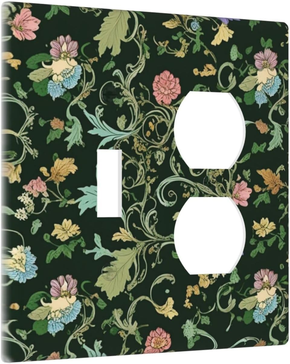 Decorative Outlet Covers Vintage Green Leaf Plant Rustic Pink Flower 2 Gang Wall Plate Cover Single Toggle Duplex Combo Two Switch Light Switch Cover Plate Jumbo Faceplate
