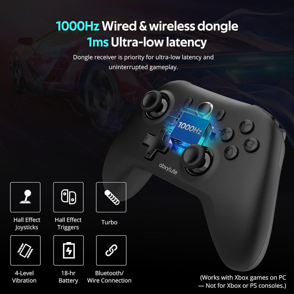 C6 Wireless PC Controller, Bluetooth Game Controller- 1000Hz Polling Rate- Hall Effect Joystick for Windows PC, Nintendo Switch, Switch 2, Steam Deck, Android TV/Mobile, iOS, MAC &Tesla Vibration Turbo