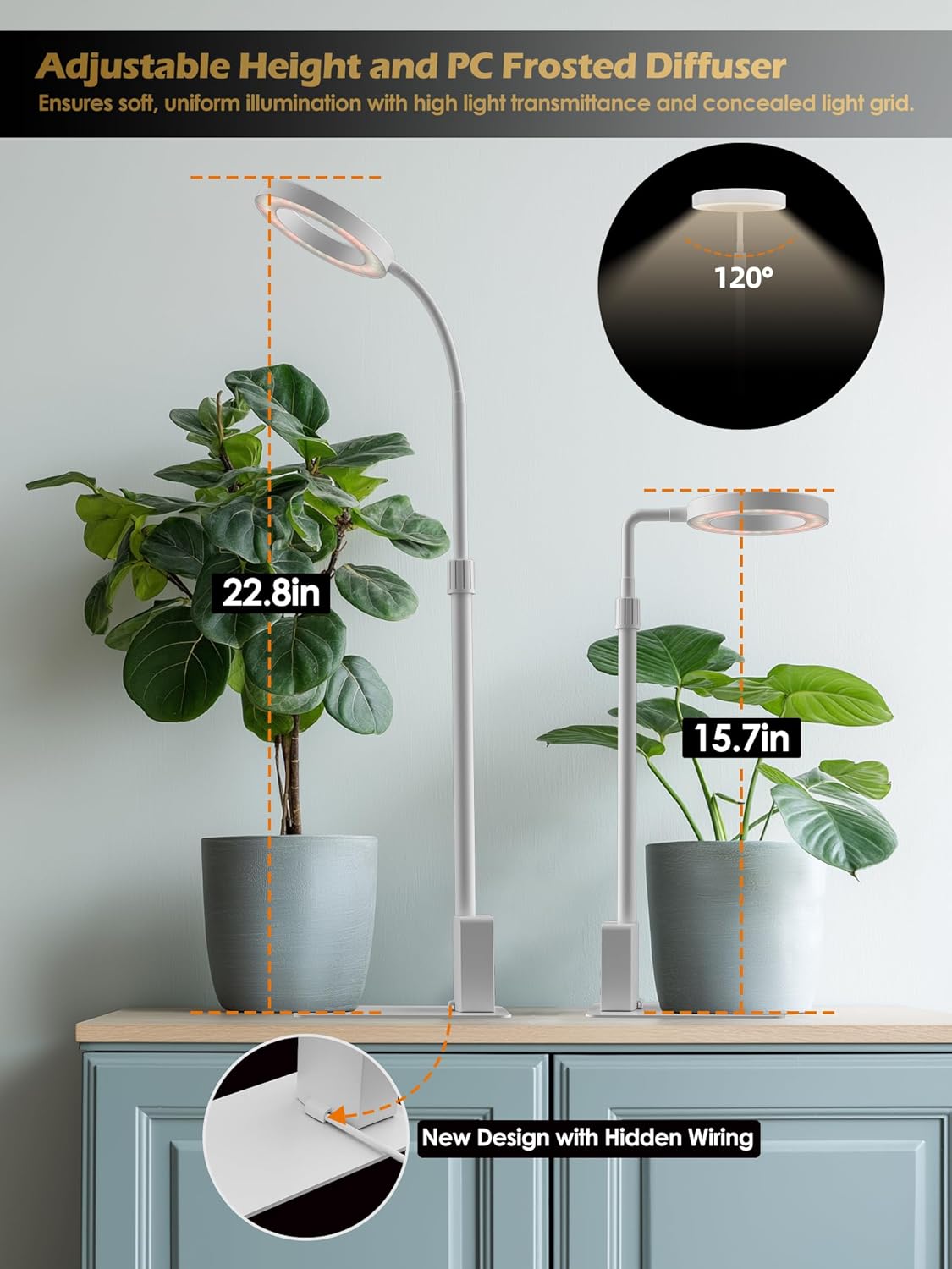 Grow Light with Stand, LED Plant Light for Indoor Plants, Full Spectrum Grow Lamp, Adjustable Height (White, 12W)