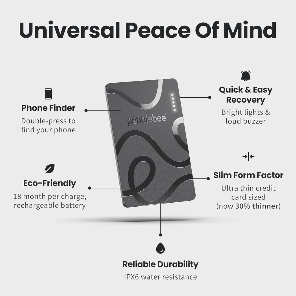 Pebblebee Card 5 | Rechargeable Bluetooth Wallet Tracker Card | Thin Eco-Friendly Alternative Tracking Card to Air Tag & Android Tracker | 18-Month Battery | Inbuilt Link Scan-to-Return & Phone Finder