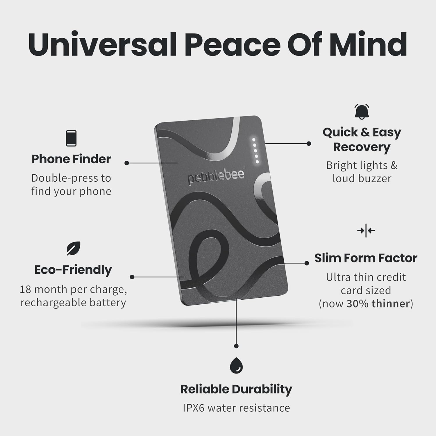 Pebblebee Card 5 | Rechargeable Bluetooth Wallet Tracker Card | Thin Eco-Friendly Alternative Tracking Card to Air Tag & Android Tracker | 18-Month Battery | Inbuilt Link Scan-to-Return & Phone Finder