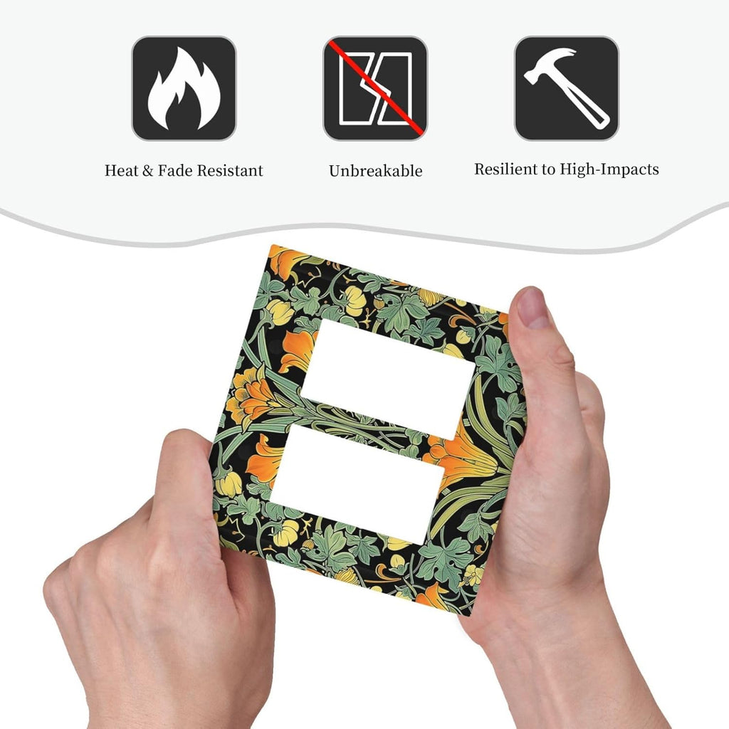 Decorative Outlet Covers William Morris Vintage Floral Green Yellow 2 Gang Double GFCI Rocker Electrical Wall Panels Light Switch Cover Plate for Bedroom Home Decor