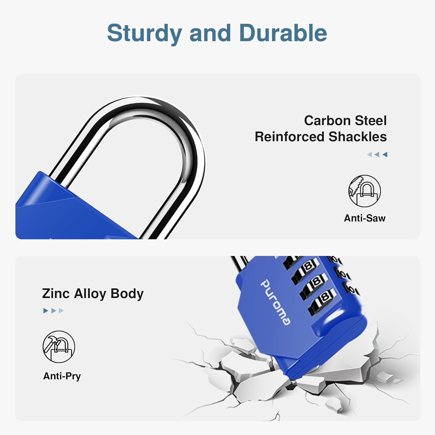Puroma 2 Pack Combination Lock for Locker 4 Digit Outdoor Waterproof Padlock for School, Gym, Sports, Fence, Toolbox, Gate, Case, Outdoor, Hasp Storage (Blue)