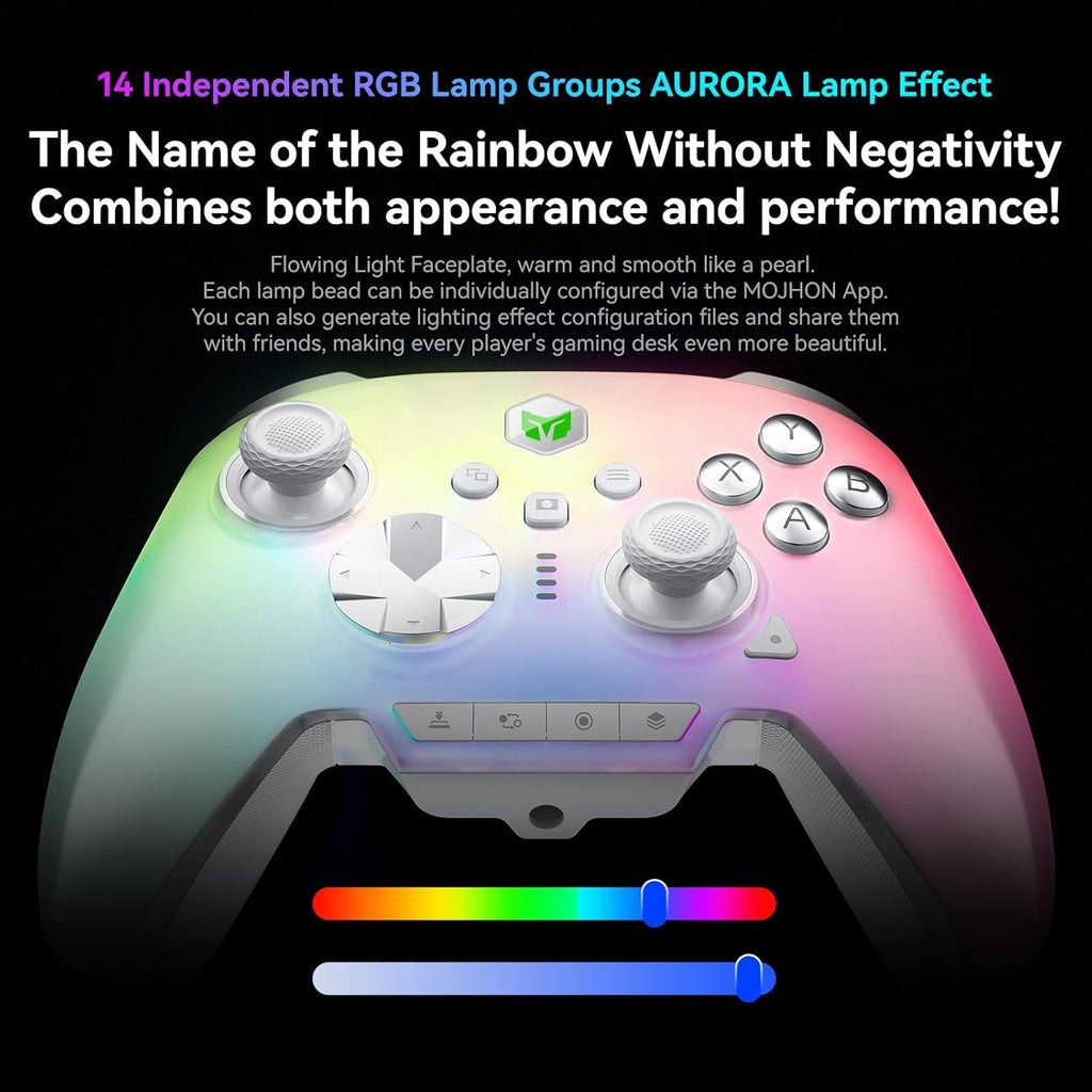 BIGBIG WON Rainbow 3 Wireless Controller 2000Hz Polling Rate Capacitive Joystick 16 Mechanical Keys 14 Custom RGB Lights 6-Axis Gyro Sensor Switchable Hall/Micro-switch Trigger 3.5mm Audio Jack Gamepad for PC/Switch2/iOS/Android