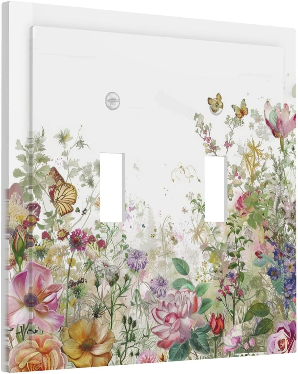 Decorative Switch Plates Boho Wildflower Colorful Floral Butterfly 2 Gang Double Toggle Outlet Light Switch Cover Wall Plate Electrical Faceplate For Bed Room Living Room Decor