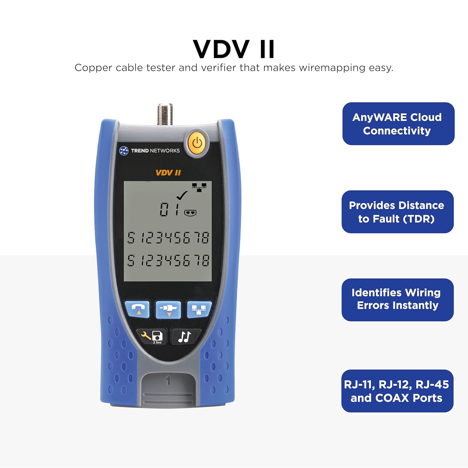TREND Networks | R158007 | VDV II Basic | Cloud Connected | Voice, Data and Video Cable Verifier | Copper Cable Tester | Advanced Wiremap & Troubleshooting Tool