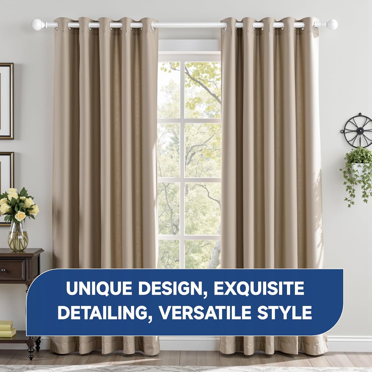 BRIOFOX White Curtain Rods for Windows 72 to 144 Inch(6-12ft) - 1'' Diameter Heavy Duty Curtain Rods with Imitation Wood Grain Pattern Finials,Adjustable Decorative Curtain Rods Set,28-144''