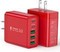 [2-Pack] USB C Wall Charger, 60W Fast USB C Charger Block, 5-Port PD Power Adapter + QC Wall Plug Multiport Type C Charging Block Cube Compatible with iPhone 17 16 15 14 13 12 Pro Max XR XS, Red