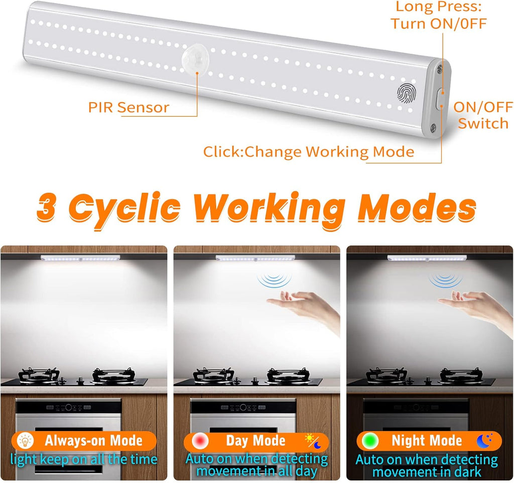 Under Cabinet Lights Motion Sensor Light Dimmable, 80 LED Closet Light Rechargeable Magnetic Under Cabinet Lighting, Under Counter Lights for Kitchen, Wardrobe, 1-Pack