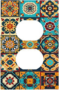 Mexican Talavera Ceramic Tile Moroccan Boho Outlet Covers 1 Gang Duplex Light Switch Cover Decorative Switch Plates Electrical Receptacle Faceplate Wall Plate for Bathroom Kitchen Decor