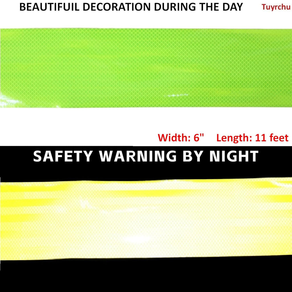 Non Fading Fluorescent Yellow Reflective Tape Outdoor Waterproof 6 inch, High Visibility Warning Safety Industrial Marking Tape (11 feet)