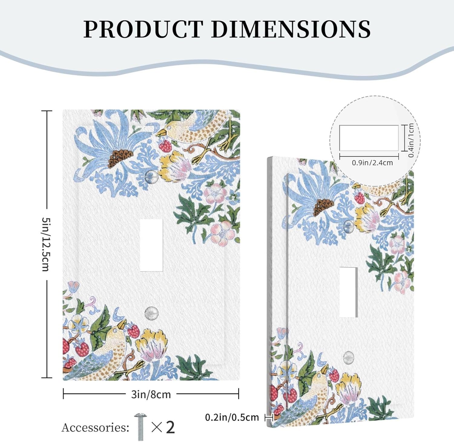 Decorative Light Switch Cover Plate Retro Morris Strawberry Rustic Plant Bird 1 Gang Wall Plate Oversized Single Toggle Wall Cover Plate Jumbo Electrical Switchplate Faceplate
