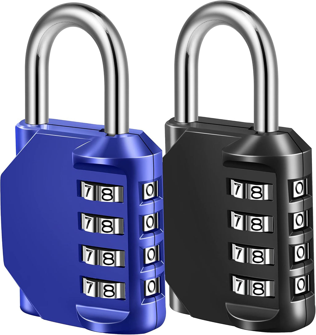 Combination Lock, 4 Digit Combination Padlock for School Gym Sports Locker, Fence, Toolbox, Case, Hasp Cabinet Storage (2 Pack, Blue & Black)