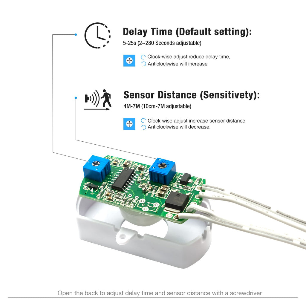 Sensky BS010W DC 12v to 30v PIR Motion Activated Sensor Switch DIY LED Lighting (Delay Time, Sensor Distance Adjustable)
