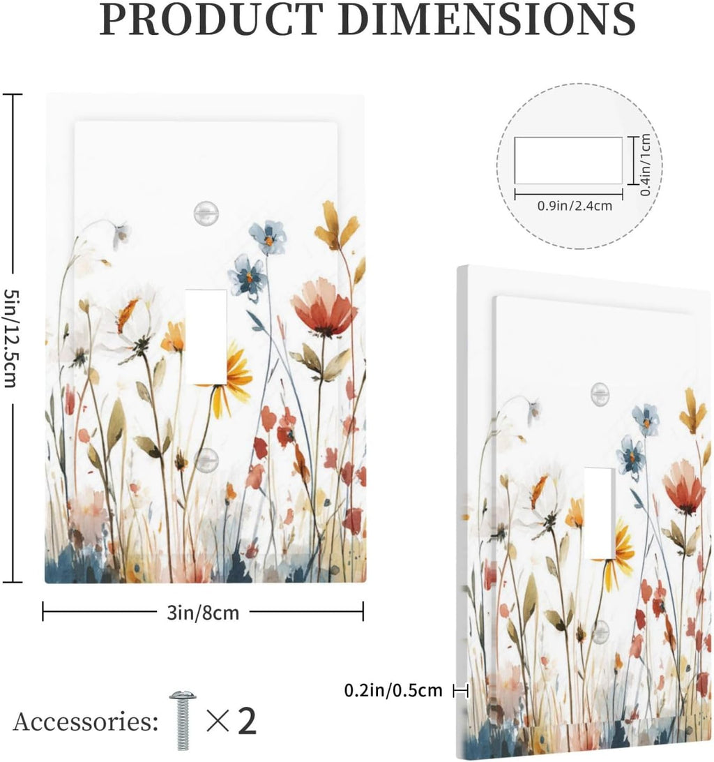 Watercolor Wildflower Colorful Floral Plant Decorative Light Switch Cover 1 Gang Single Toggle Device Electrical Faceplate Switchplates Decorator Outlet Wall Plate for Bed Room Living Room Decor