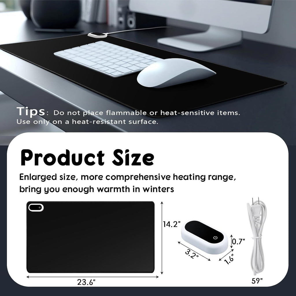 Konohan Heated Large Desk Mat PU Leather Warm Mouse Pad with 5 Heating Level & 4 Hour Auto Shut-Off Heating Keyboard Pad Warmer Gaming Mice Mat Only Supports 110v(Black Color,23.6"x 14.2")