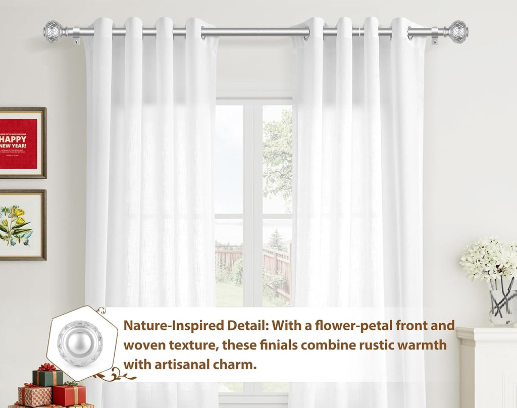 TONIAL Silver Curtain Rod 32 to 120 Inches, 7/8 Adjustable Curtain Rods for Windows 20 to 116 Inches, Splicing Drapery Rods Decorative with Netted Texture Finials