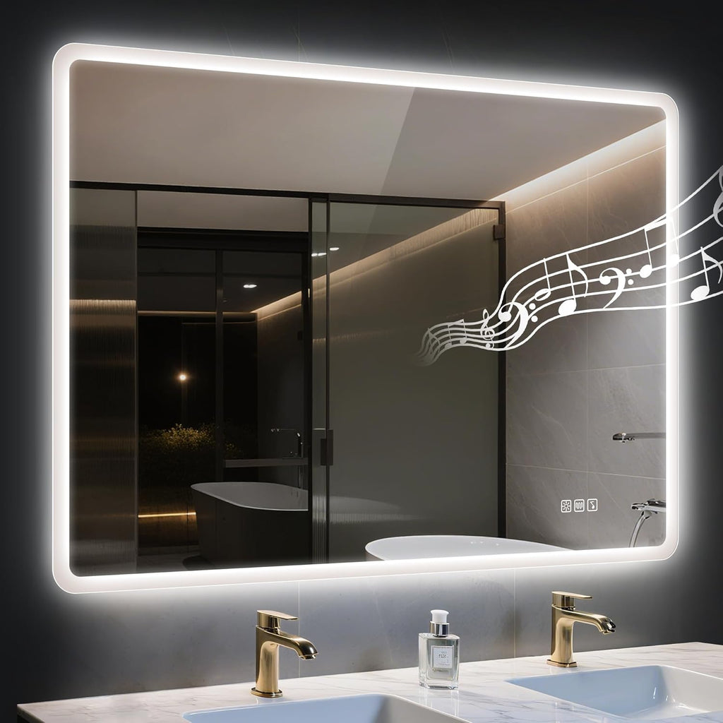 STARLEAD 48"x36" LED-Bathroom-Mirror-with-Lights, Wall-Mounted with Bluetooth Speaker, Anti-Fog, 3 Color Temperature, Dimmable Brightness, Waterproof, Tempered Glass, Frontlit & Backlit