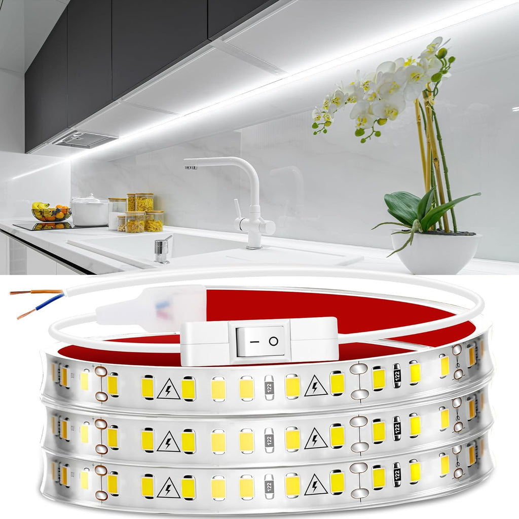 maylit Under Cabinet LED Strip Lighting Hardwired 48in, Ultra Bright Small LED Light Bar, 6000K Cool White, 110V-120V Wired Lights for Kitchen Cabinet, Counter, Workbench, Desk, Closet, Shelf, Indoor