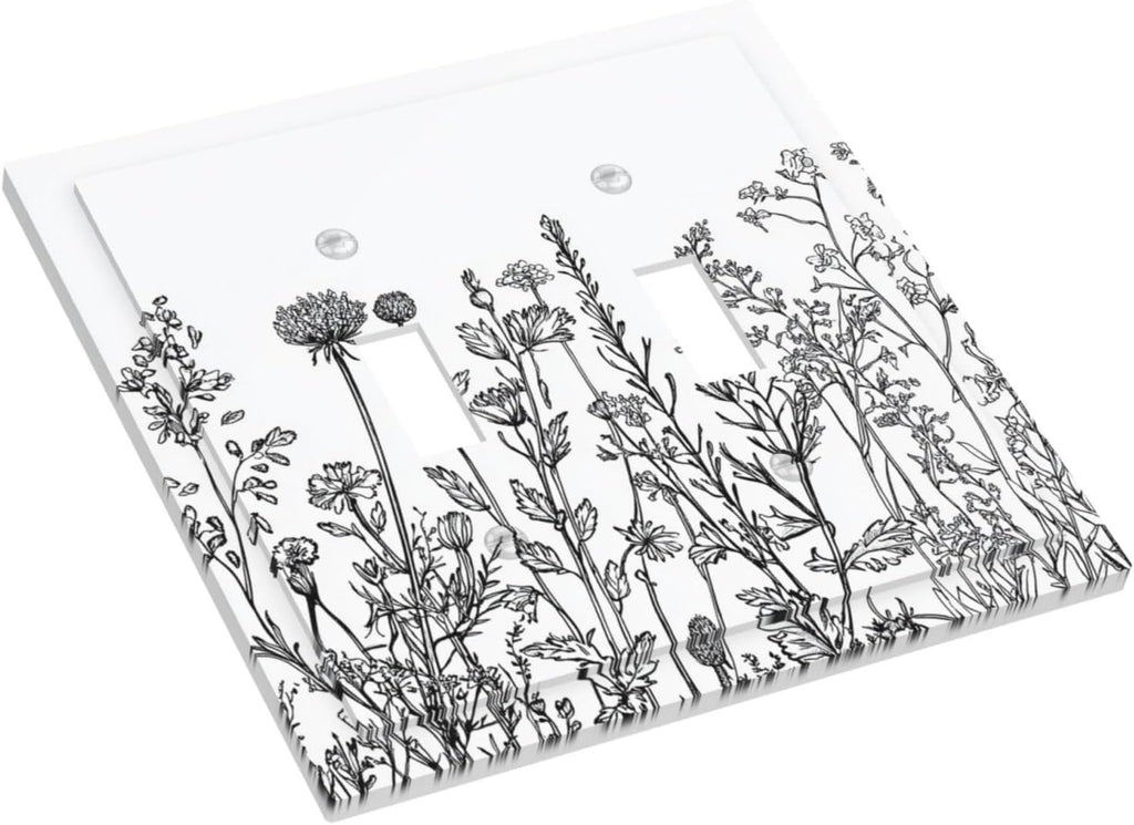 Decorative Switch Plates Floral Wildflower Rustic Plant Leaves 2 Gang Double Toggle Outlet Light Switch Cover Wall Plate Electrical Faceplate For Farmhouse Cabin Decor
