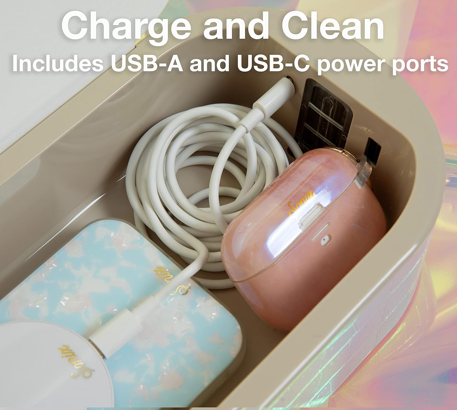 Sonix Beyond UV+O3 Sanitizer Box and Universal Charger UV and Ozone Disinfector for Phone, Mask, Makeup Brush, Nail Tool (Gold)