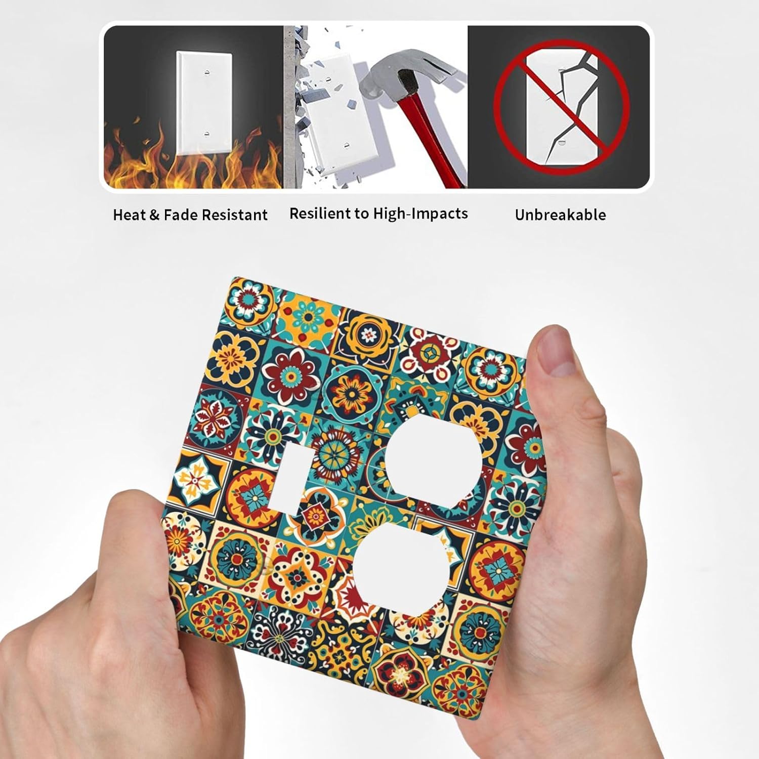 Wallplates Mexican Talavera Colorful Mosaic Tiles 1 Toggle 1 Duplex Switch Plate Electrical Gfci Faceplate Decorative Light Switch Covers For Bathroom Kitchen Decor
