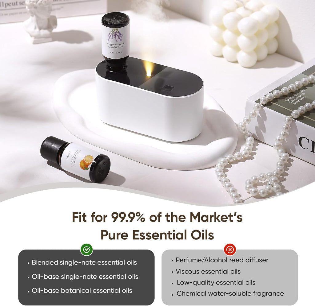 Waterless Diffuser for Essential Oil, Battery Operated Scent Air Aromatherapy Diffuser, Mini Aroma Diffusers with 3 Intermittent Mist Modes, Cycle Start for 400-700 sq.ft Home Office Bedroom