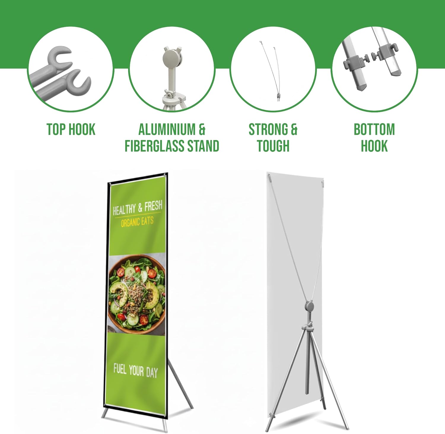 Custom X-Stand Banner with Adjustable Tripod (30”x65”) by BCB Print | Personalized Cross Stand Banner for Advertising & Trade Shows | HD Print Vertical Stand | Express Dispatch+Ship/Made in USA