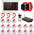 Caregiver Pager System Nurse Calling System 1200+ft Wireless Calling System with 1 Display Receiver/2 Watch Pagers/1 Signal Amplifier/15 Call Buttons for Clinic/Hospital/Nurses Station/Home