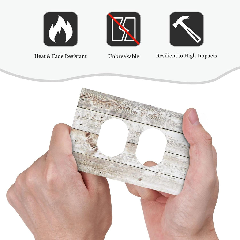 Vintage Light Wood Retro Rustic White Gray Oak Print Outlet Covers 1 Gang Duplex Light Switch Cover Decorative Switch Plates Electrical Receptacle Faceplate Wall Plate for Farmhouse Home Decor