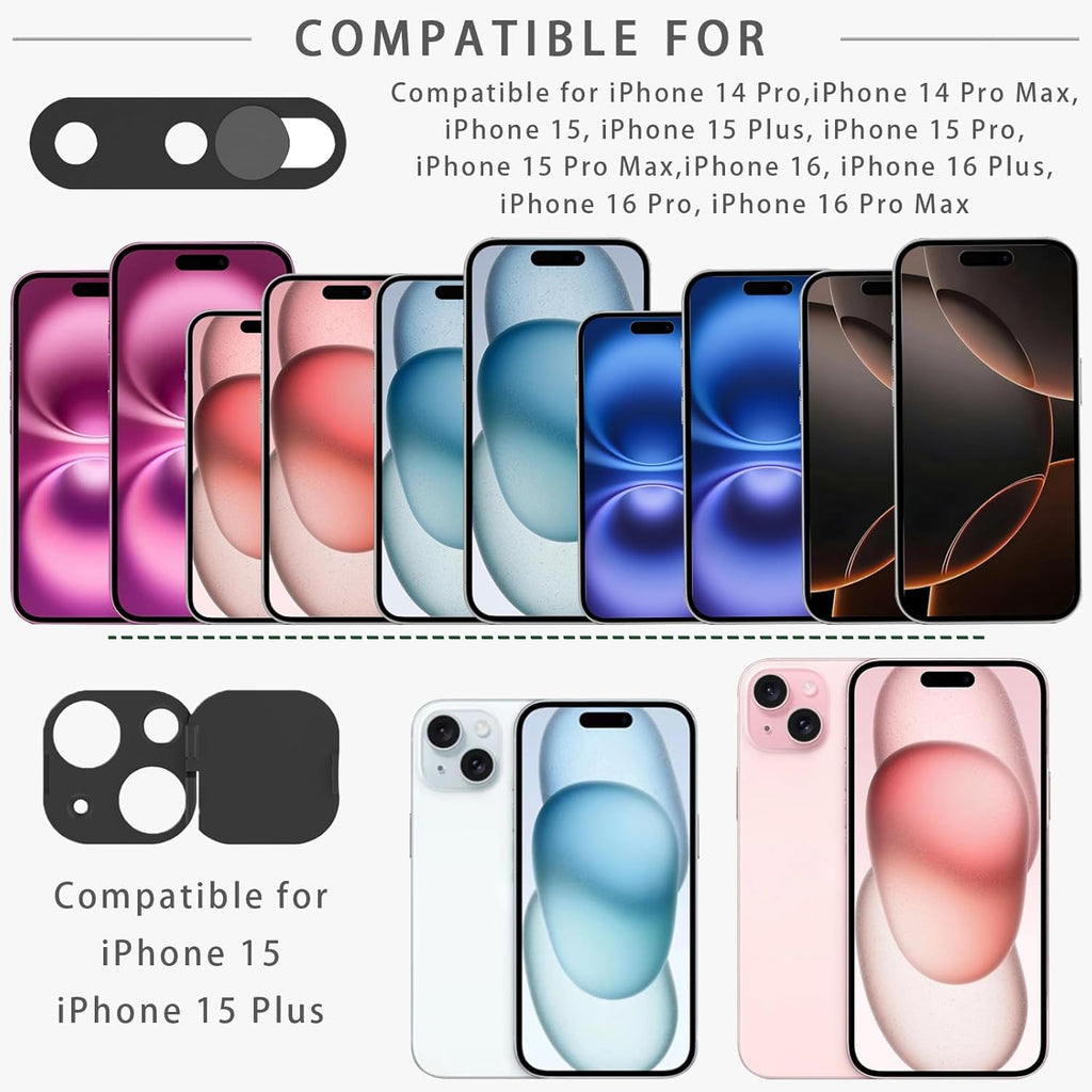 Front Camera Cover Compatible for iPhone 15/15 Plus with Rear Lens Cover,Protect Privacy and Security But Not Affect Facial Recognition（2Pack）-2025 Updated Version